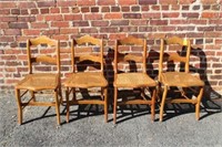 Set of 4 Tiger Maple Side Chairs w/ Cane bottoms
