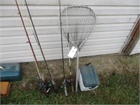 Fish net, cooler, 6 rods/reels