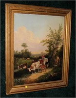 29.5" x 24" Oil on canvas, pastoral cow scene