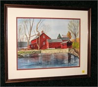 13" x 17" Watercolor barn scene, signed J.E.