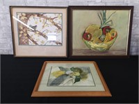 Three framed pictures, oil on board & water colour