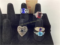 (5) sterling rings sizes 7, 9, 7.75, 9.25. Total