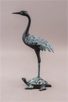 Vintage Bronze Carved Crane & Turtle Sculpture