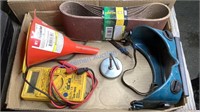 MULTIMETER, SANDING BELTS, FUNNELS, SAFETY