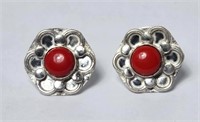 Silver Tone Earrings (red coral)