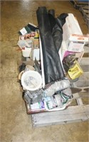 Boxes w/paint supplies, mole trap & more