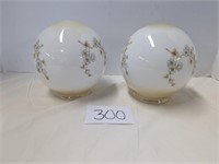 Matching Floral White & Brown Milk Glass Shades