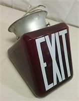 Old Ruby Red Glass Ceiling Mount Exit Sign