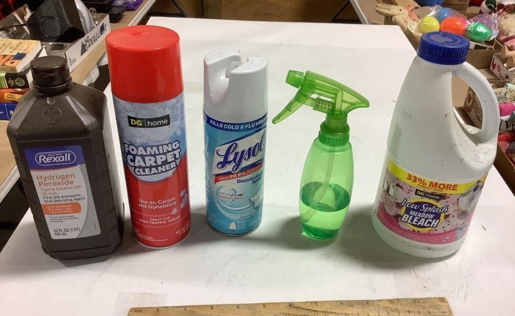 Cleaners & hydrogen peroxide— containers full to