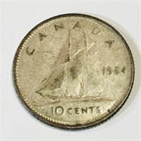 Silver 1964 Canada 10 Cent Coin