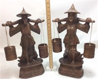 2 HAND CARVED WOOD JAPANESE WATERBOYS w CUPS
