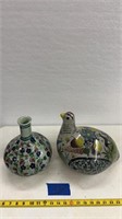 Glazed ceramic vase & bird (11.5”Wx 12” H