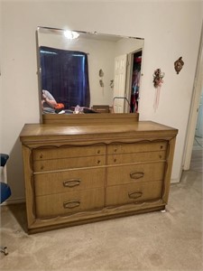 MCM Dresser with Mirror, chest of drawers and bed