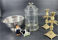 Vintage Apothecary Jar, 2 Brass Pineapple