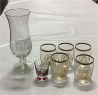 Coors glasses w/ Southern Comfort glass