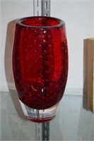 Vtg Red Murano Glass Controlled Bubble Vase