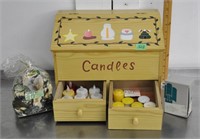 Wood candles chest w/contents