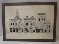 "Old Main Street",  Ink Drawing Signed Print