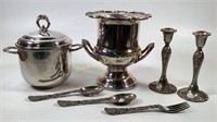 Silver Plated Pots, Utensils & Candle Stick Holder