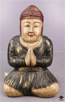 Carved Wood Praying Buddha Figurine