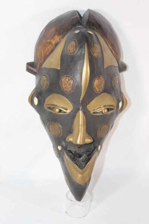 African Tribal Mask with Embedded Coins - 1925 etc