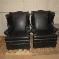 Pair of Leather High Wing Back Chairs