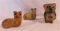 2 Mexican pottery cat figurines, 3.5" tall -