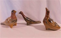 3 Mexican pottery bird figurines, tallest is 6"