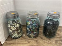 3 antique blue jars w/ contents