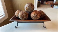 Decorative Wood Centerpiece with Feather Balls