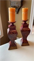 Pair of 16 inch Red and Gold Painted Candle
