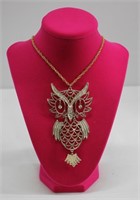 Large Gold Tone Owl Statement Necklace