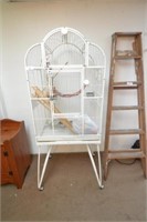 LARGE METAL BIRD CAGE AND STAND 26 IN  W X 19 IN