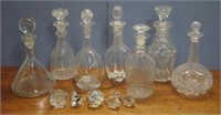 Seven glass and crystal decanters