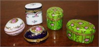 Five various miniature trinket boxes
