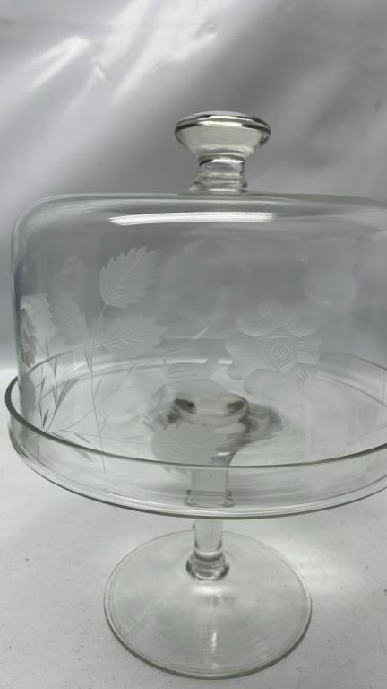 Etched Glass Dessert Stand
