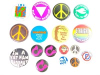 17 Activitist Buttons Peace, LGBTQ, Woodstock +