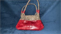 Red Leather and Leopard Handbag
