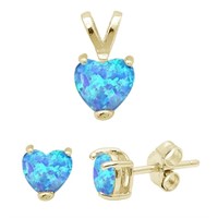 Yellow Gold Heart Cut Blue Opal Set