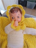 Vintage crochet  thumb sucking baby doll
