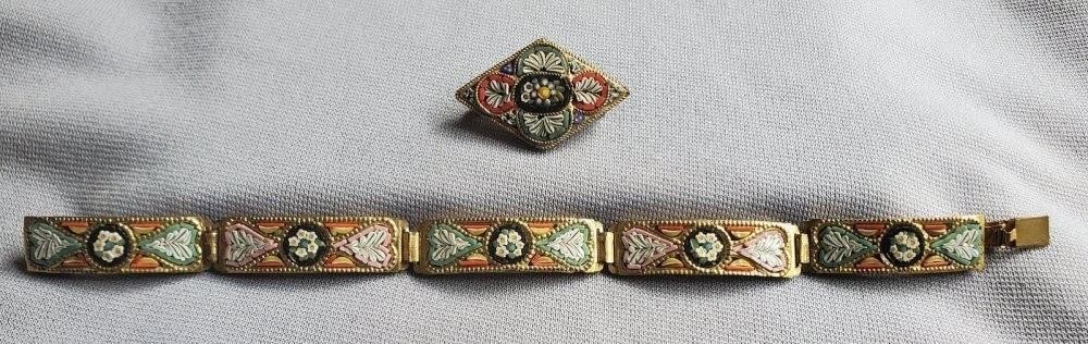 1950's Micro-mosaic Bracelet and Pin Set