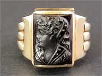 10k Gold & Carved Onyx Intaglio Ring Sz. 6.5