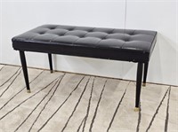 BLACK VINYL BENCH - TAPERED LEGS WITH BRASS CAPS