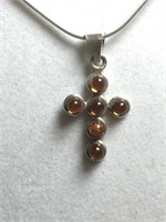 Sterling Silver Amber Cross Pendant and Chain.