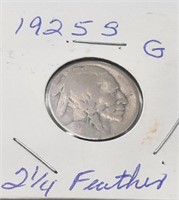 1925 S  -2 1/4- Feathers Buffalo Nickel