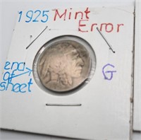 1925 Error Buffalo Nickel End of Sheet