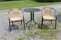 Plastic weave bistro set, tempered glass table,