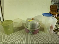 Large tote Tupperware, cake pan, plastic ware