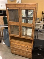Lighted Oak Display Cabinet with Lower Storage