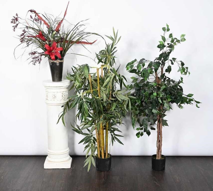 Ceramic Pedestal, Faux Potted Plants